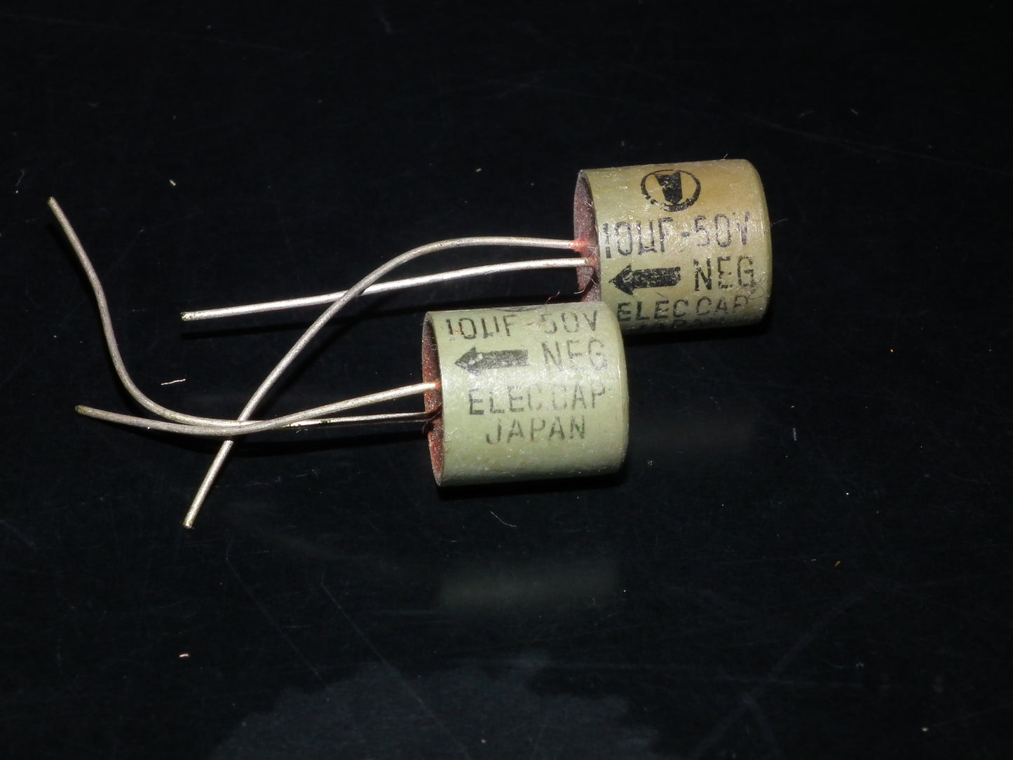 Two (2 pcs) Vintage NOS Capacitors Elecap Japan 10uF 50V