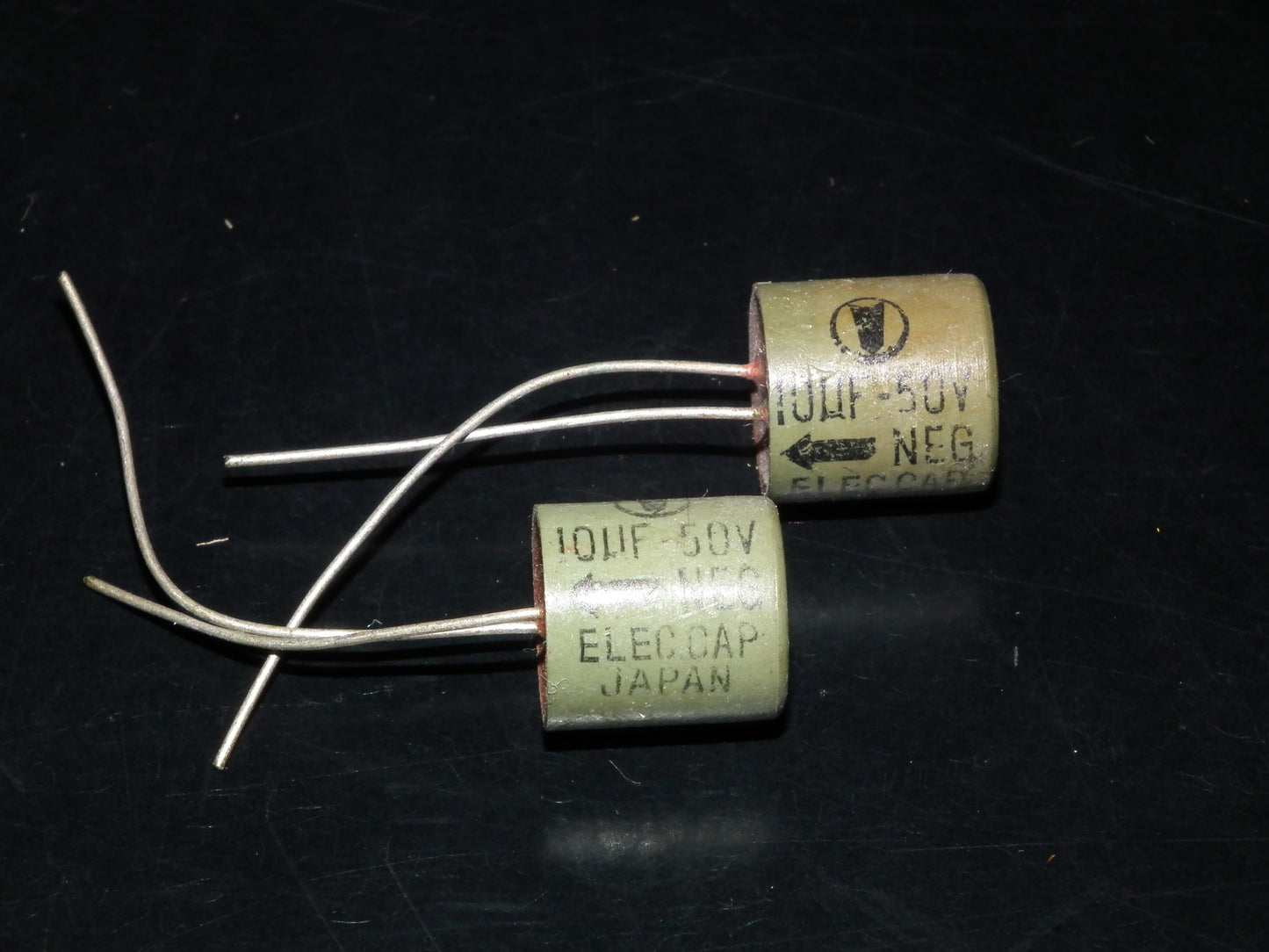 Two (2 pcs) Vintage NOS Capacitors Elecap Japan 10uF 50V