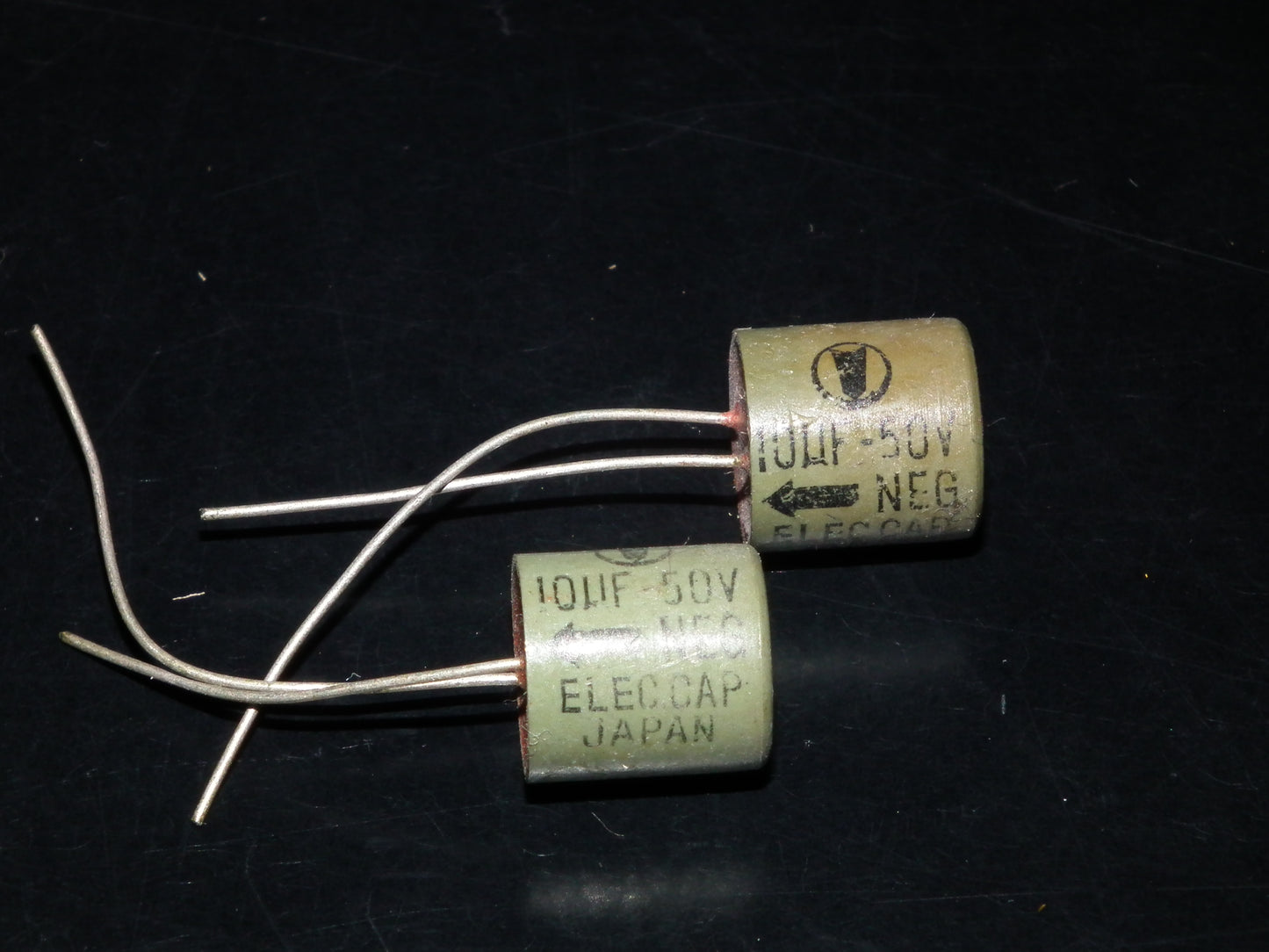 Two (2 pcs) Vintage NOS Capacitors Elecap Japan 10uF 50V