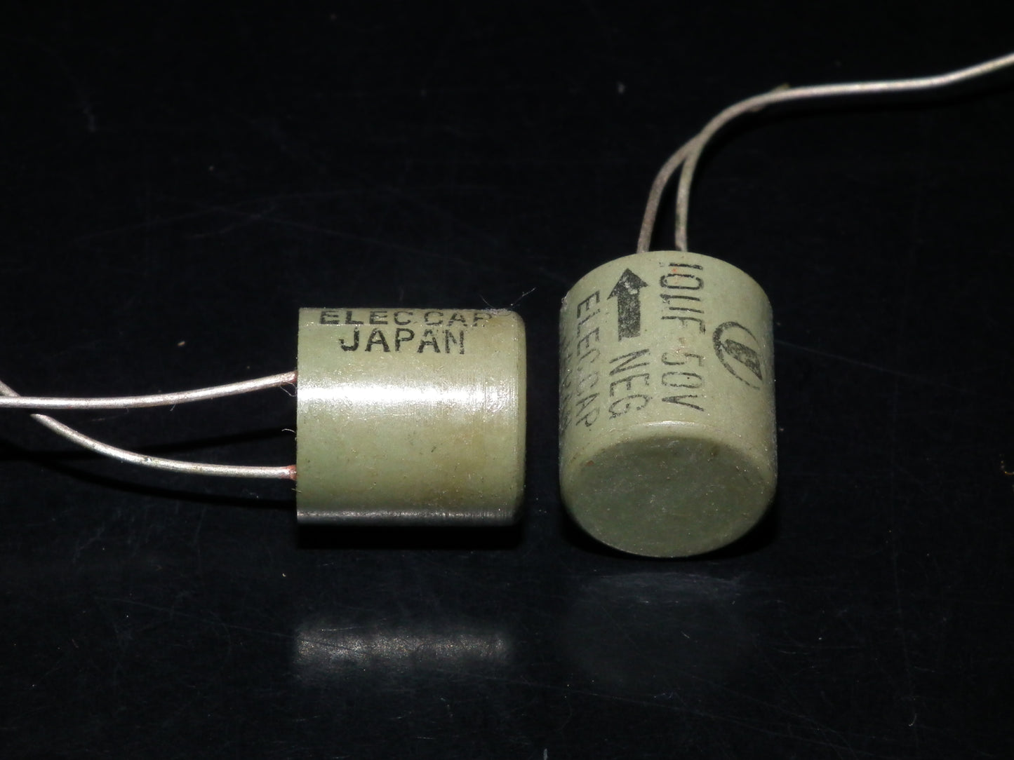 Two (2 pcs) Vintage NOS Capacitors Elecap Japan 10uF 50V