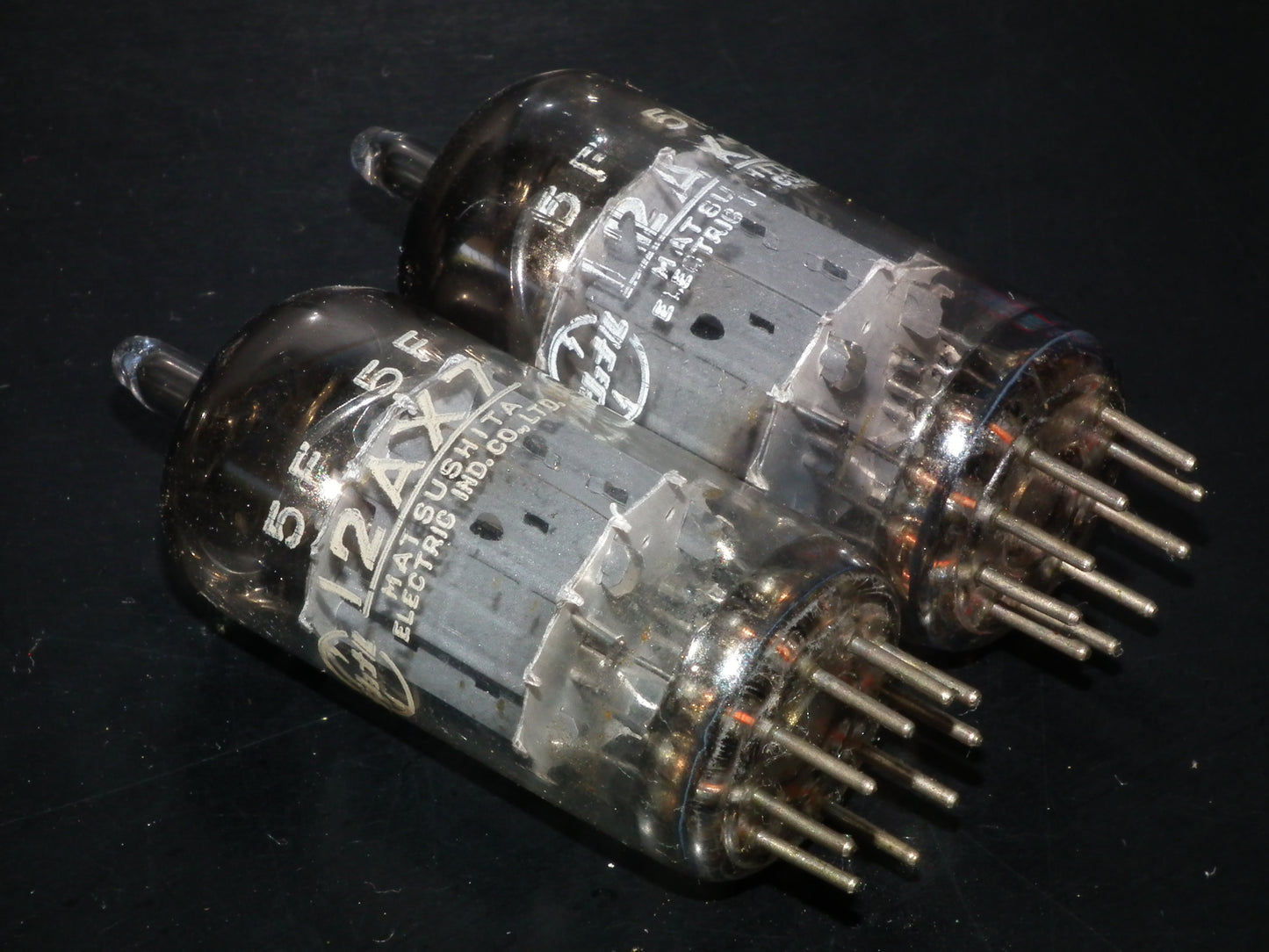ECC83 12AX7 Matsushita Used tested NOS Matched Pair Inclined big O getter