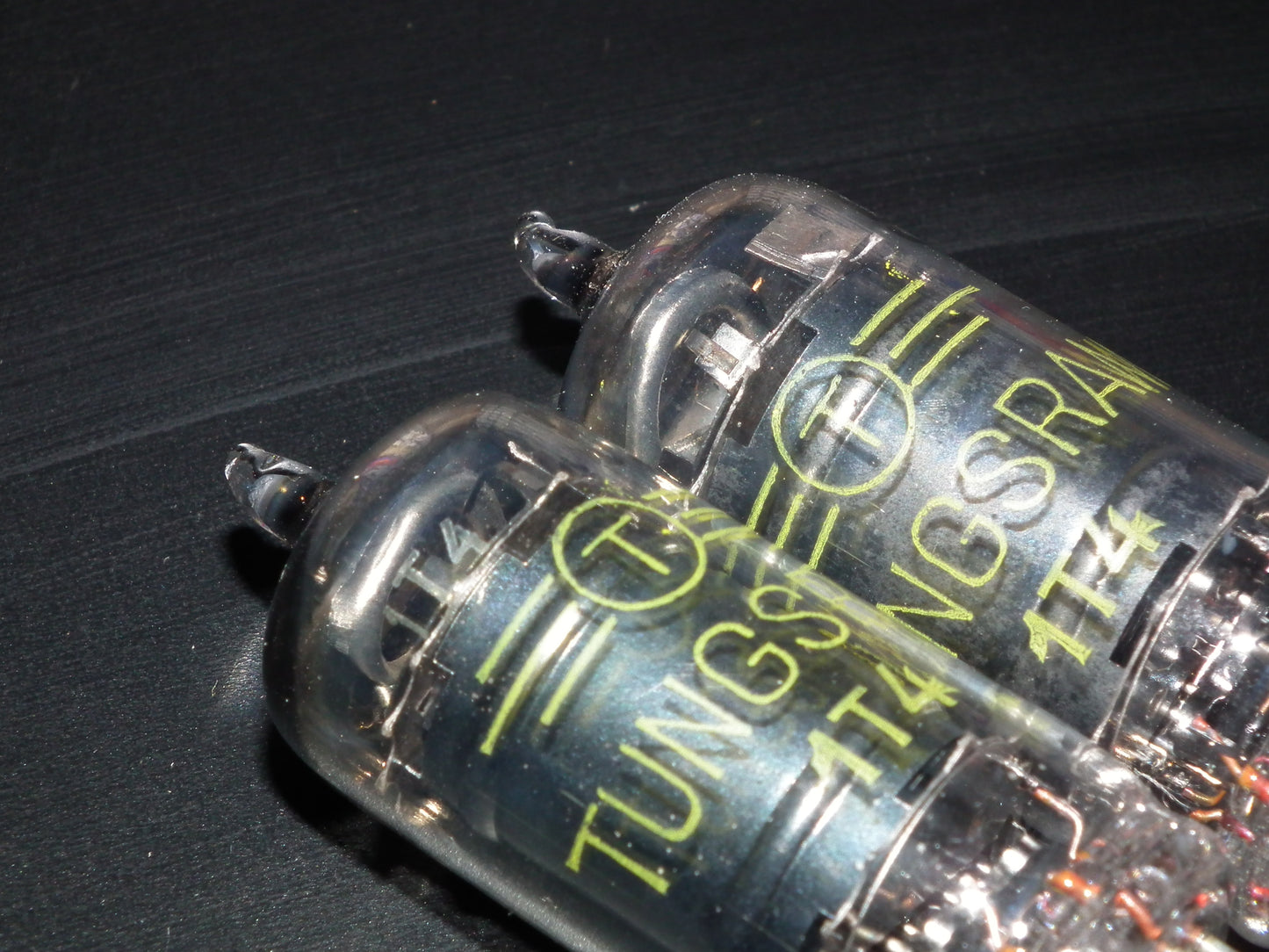 1T4 DF91 Tungsram NOS Platinum matched pair RARE Old Type THICK GETTER 1956