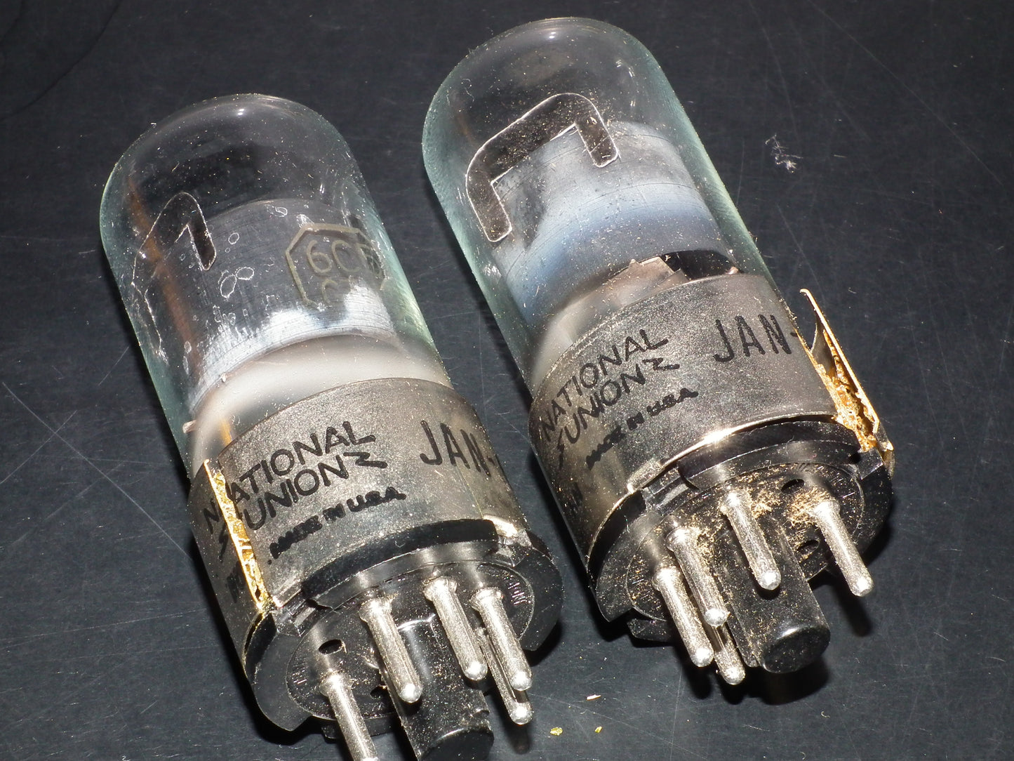 Matched Pair NOS National Union 6C5GT Cracked Metal Collar