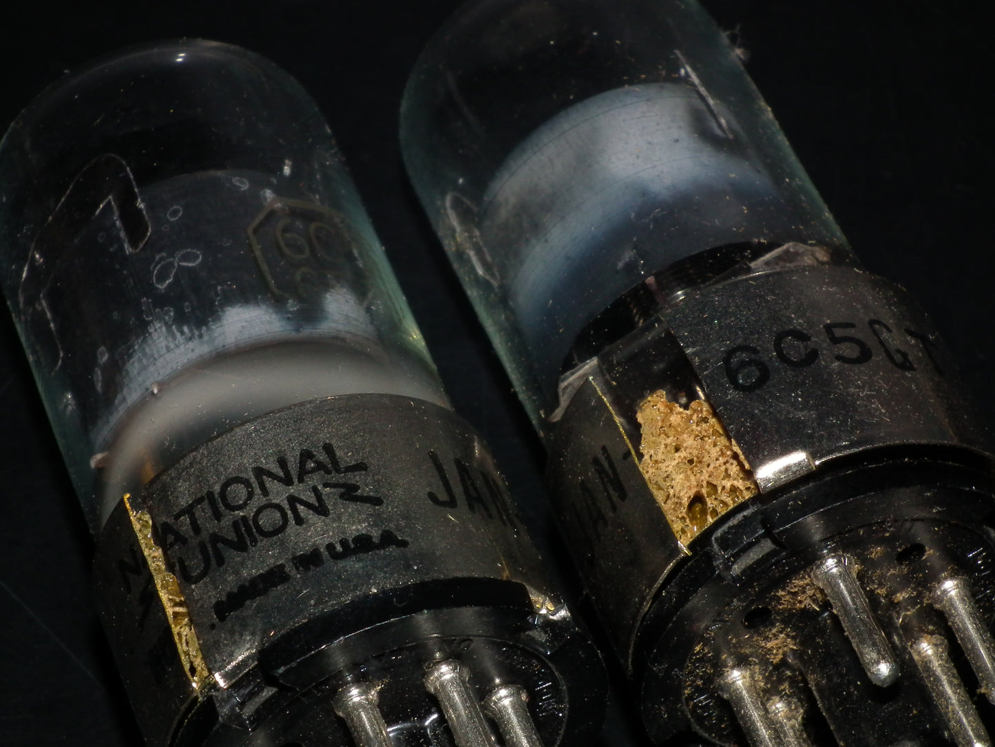 Matched Pair NOS National Union 6C5GT Cracked Metal Collar