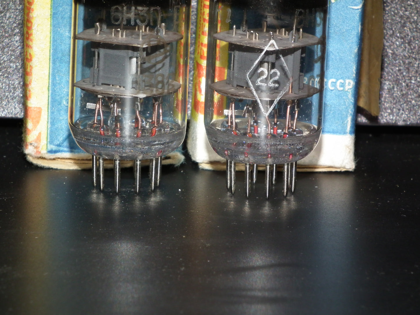 Platinum matched pair 6N3P-EV USSR Double Triode 1982