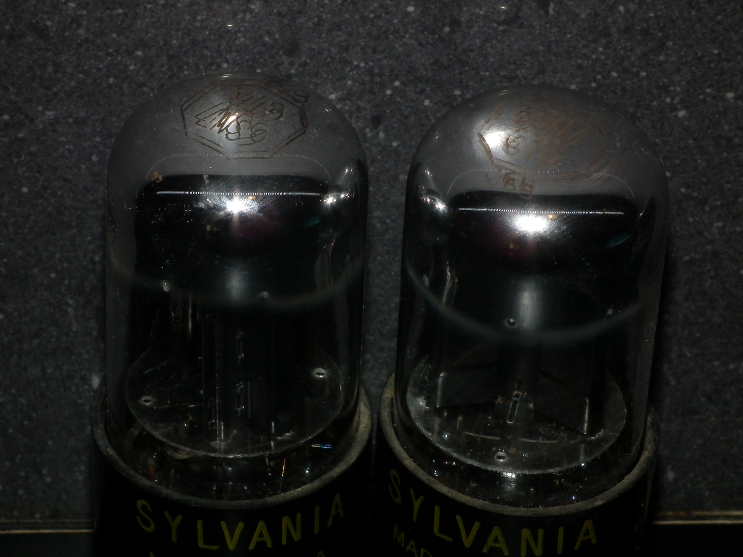 6SN7GTB Sylvania Black Anodes Bad Boy Chrome Tops Matched Pair