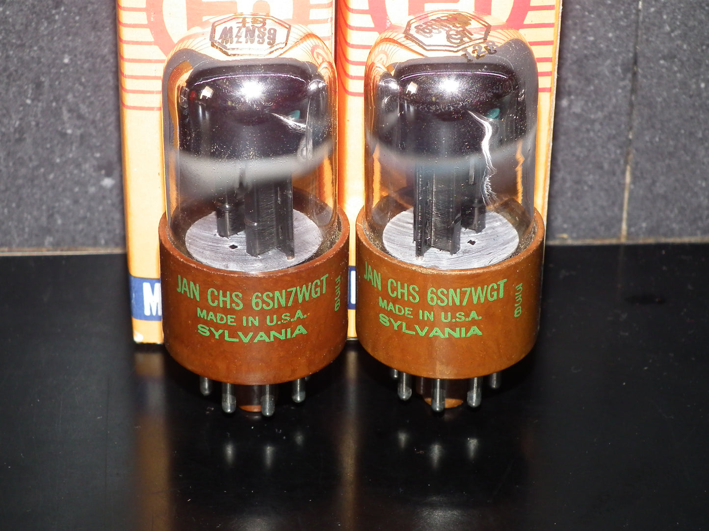 Matched Pair RARE 6SN7WGT Sylvania NOS Chrome Tops RARE Brown base JAN CHS