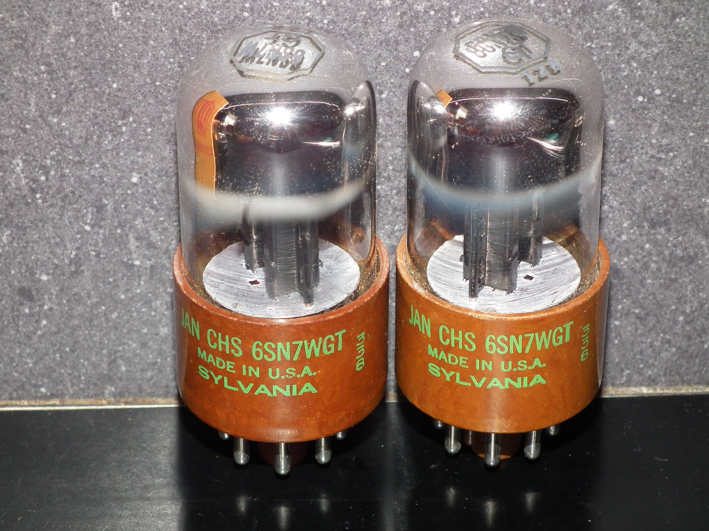 Matched Pair RARE 6SN7WGT Sylvania NOS Chrome Tops RARE Brown base JAN CHS