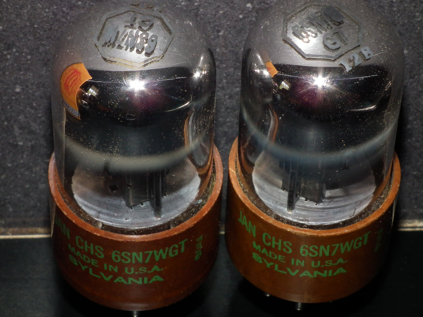 Matched Pair RARE 6SN7WGT Sylvania NOS Chrome Tops RARE Brown base JAN CHS