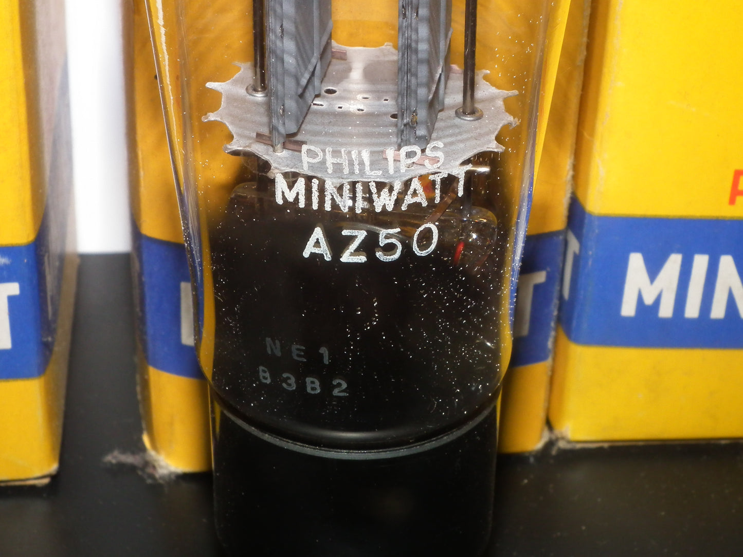 AZ50 Mullard Philips rectifier NOS NIB, dual OO getter, Blackburn 1963