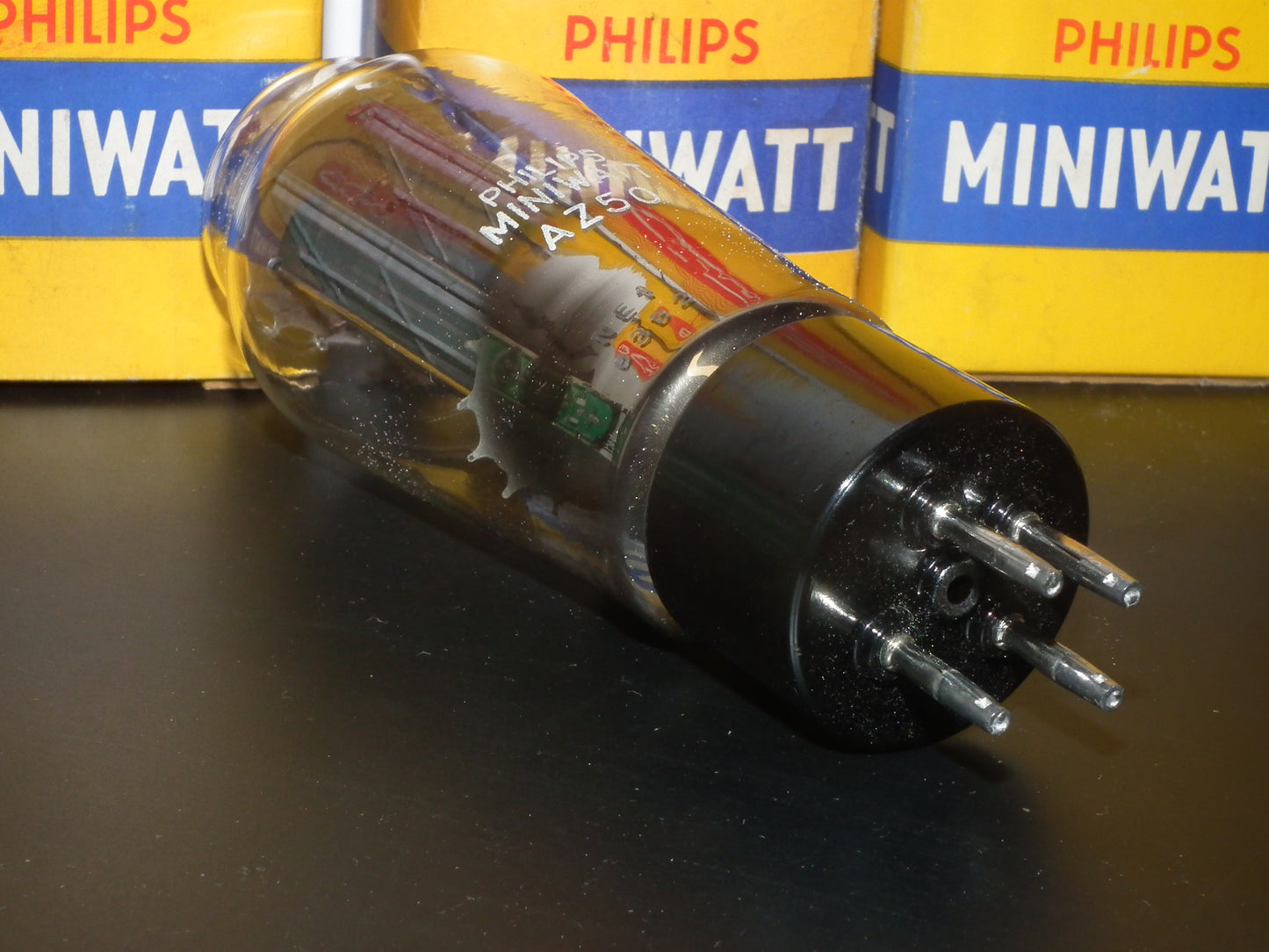 AZ50 Mullard Philips rectifier NOS NIB, dual OO getter, Blackburn 1963