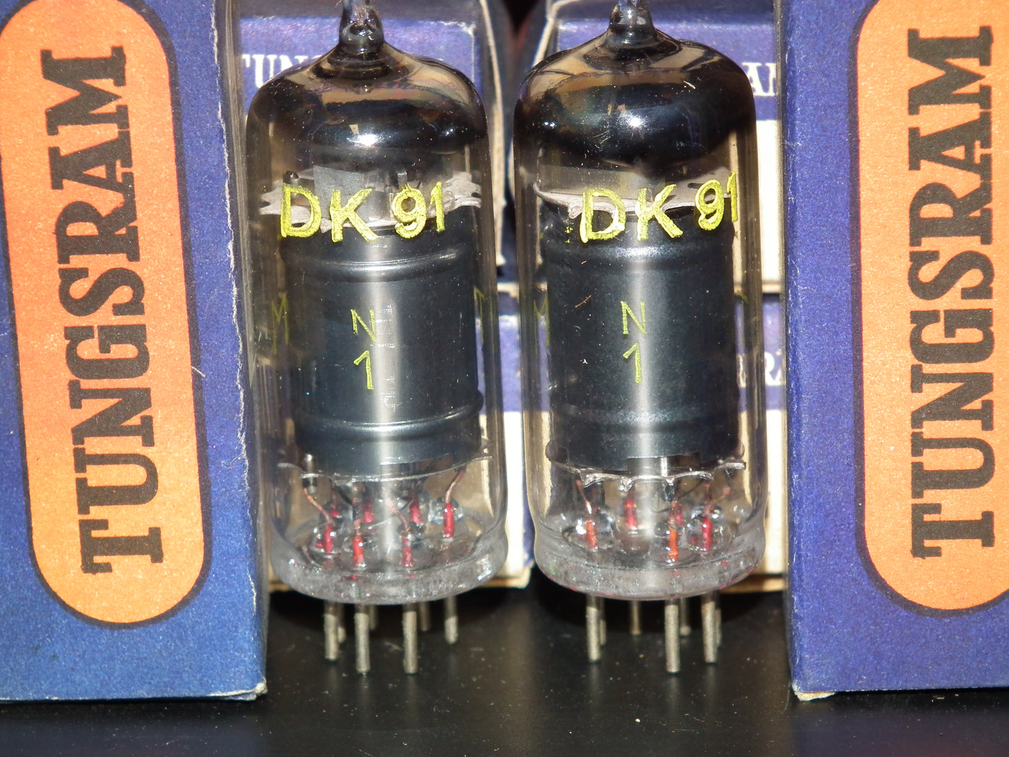 Platinum matched pair DK91 Tungsram 1R5 Black Anodes April 1957
