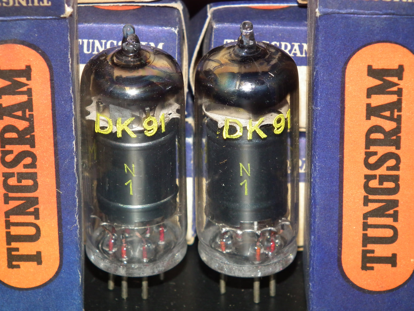 Platinum matched pair DK91 Tungsram 1R5 Black Anodes April 1957