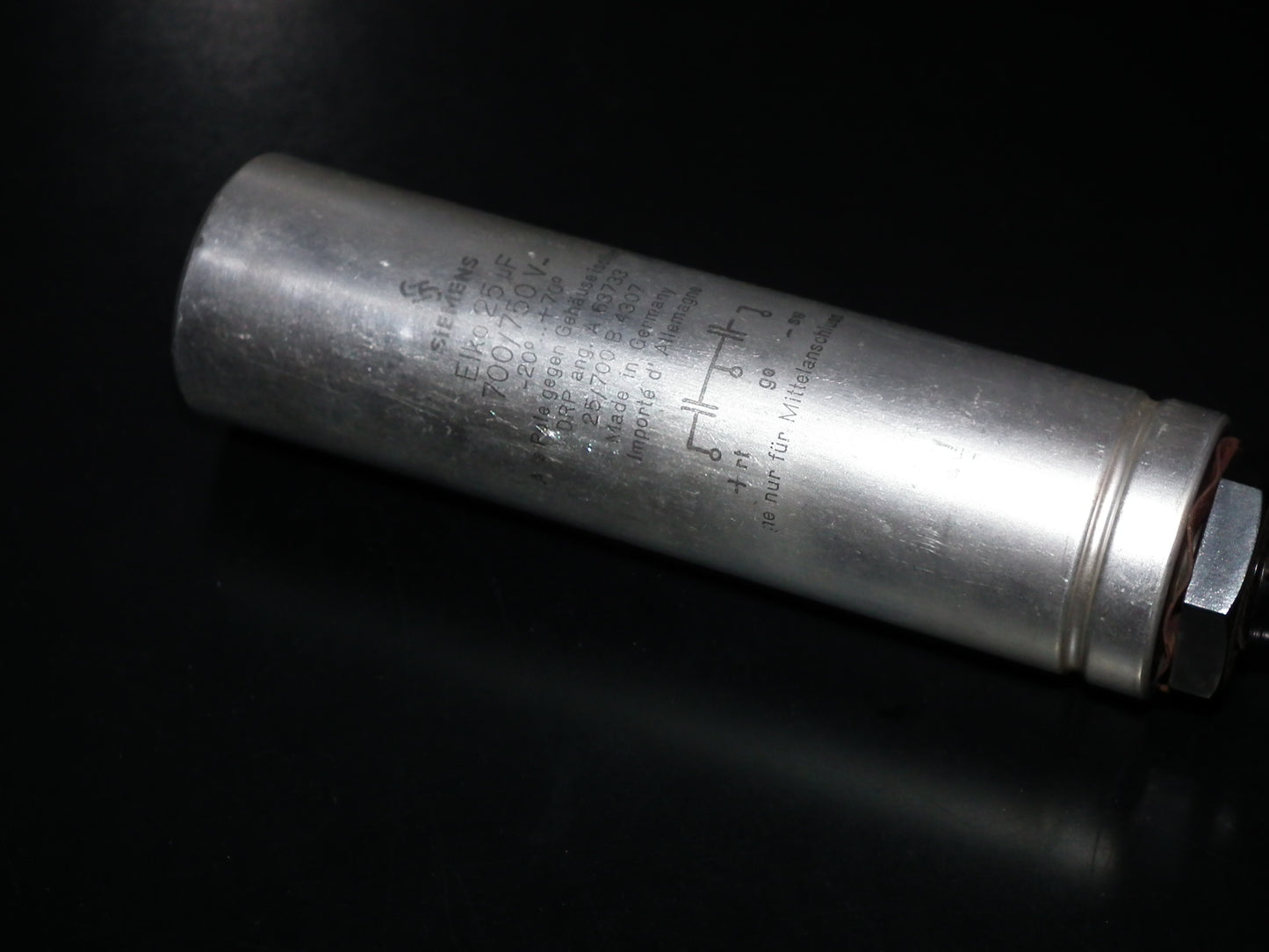 Siemens electrolytic capacitor 25uF / 750V Klangfilm Used Tested