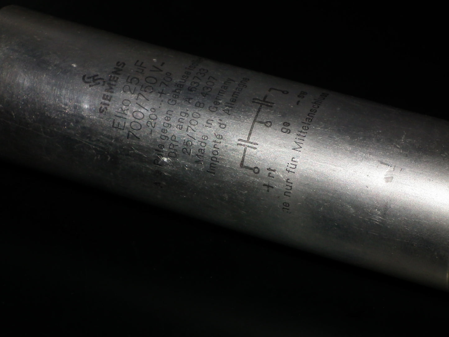 Siemens electrolytic capacitor 25uF / 750V Klangfilm Used Tested