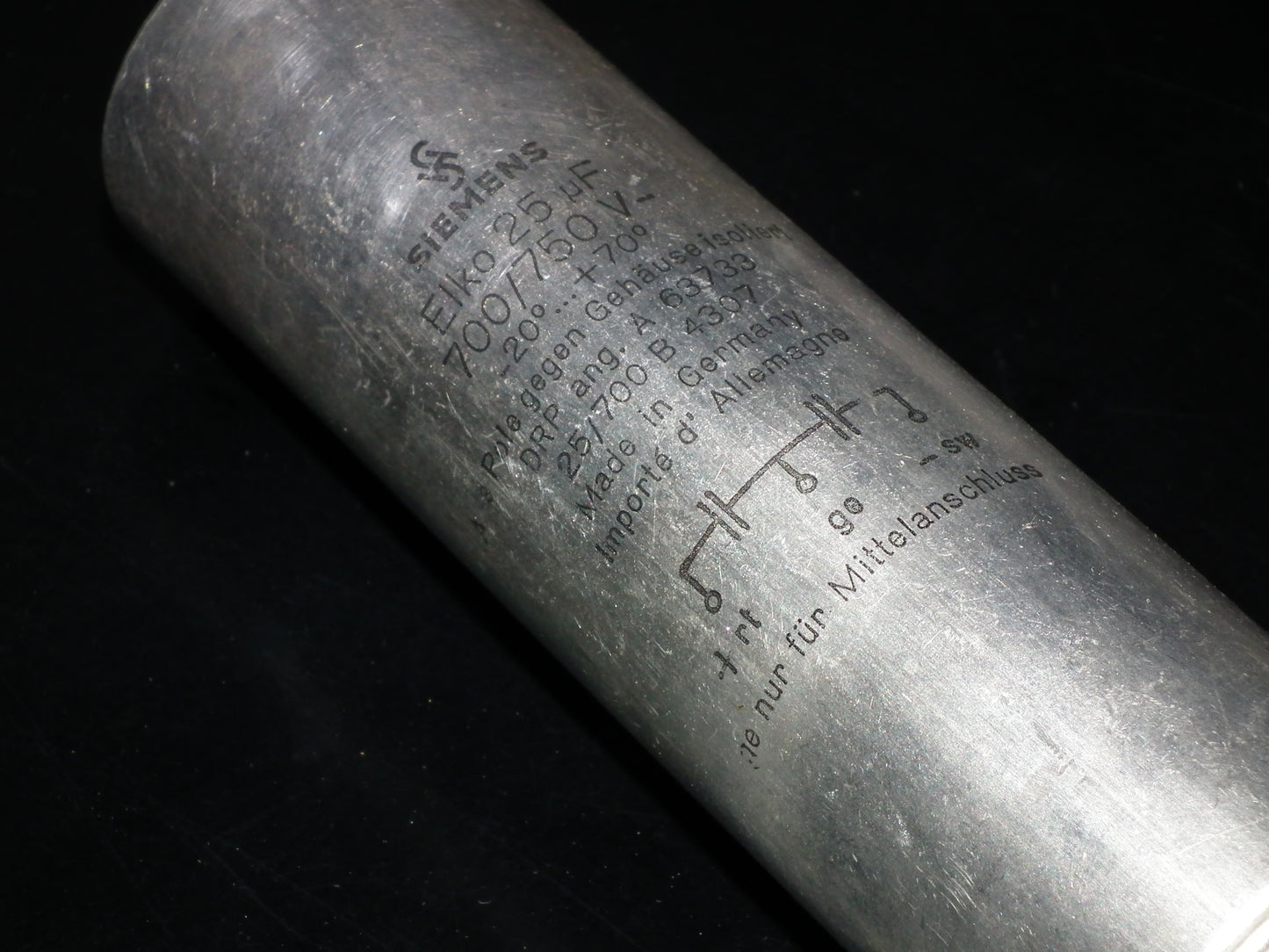 Siemens electrolytic capacitor 25uF / 750V Klangfilm Used Tested