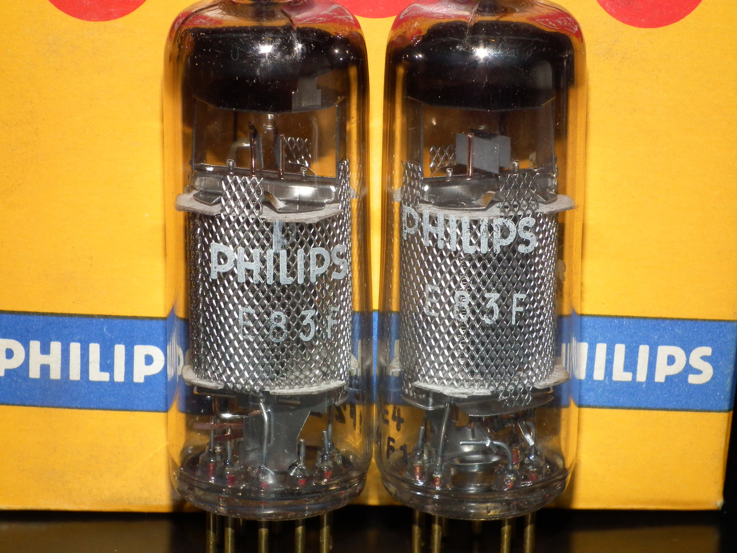 E83F Philips Matched Pair NOS NIB Heerlen 1961 Big round getter LOW Noise