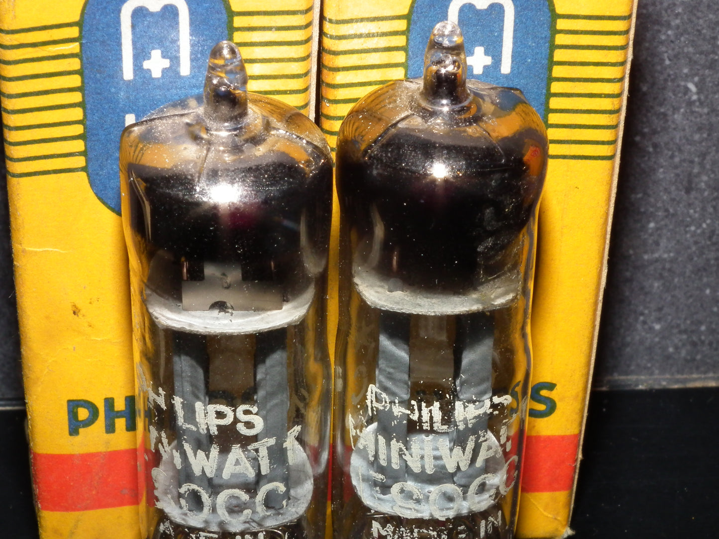 Matched Pair E90CC Philips NOS NIB Crossfoil D Getter Pinched Waist