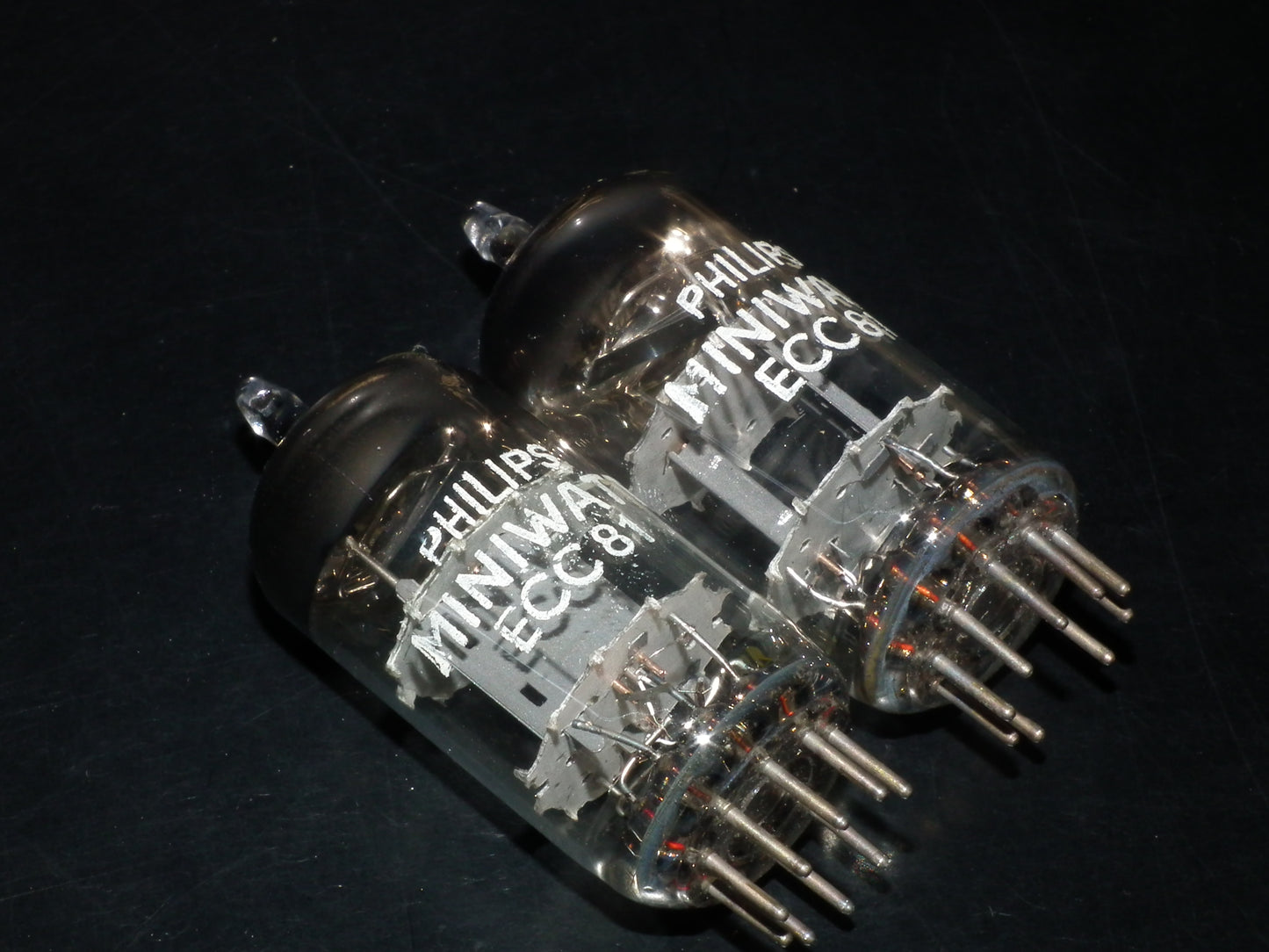 ECC81 12AT7 Philips Holland Flat Foil Crossbar D Getter Matched Pair Tk1