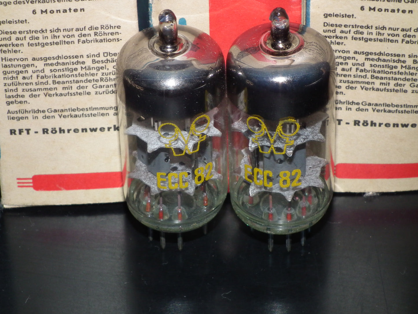 ECC82 12AU7 RFT Germany NOS NIB Platinum Matched Pair early 60s Same Codes