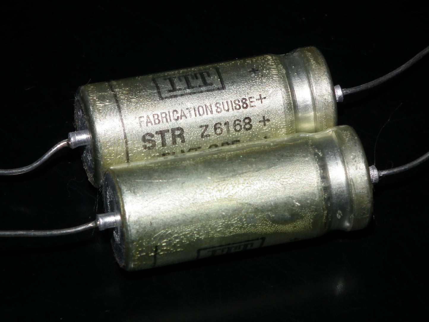Two (2 pcs) Vintage NOS Capacitors ITT 100uF 40V SWISS MADE