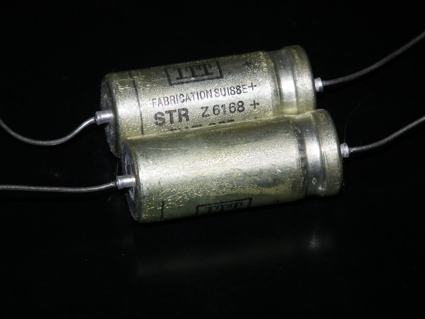 Two (2 pcs) Vintage NOS Capacitors ITT 100uF 40V SWISS MADE