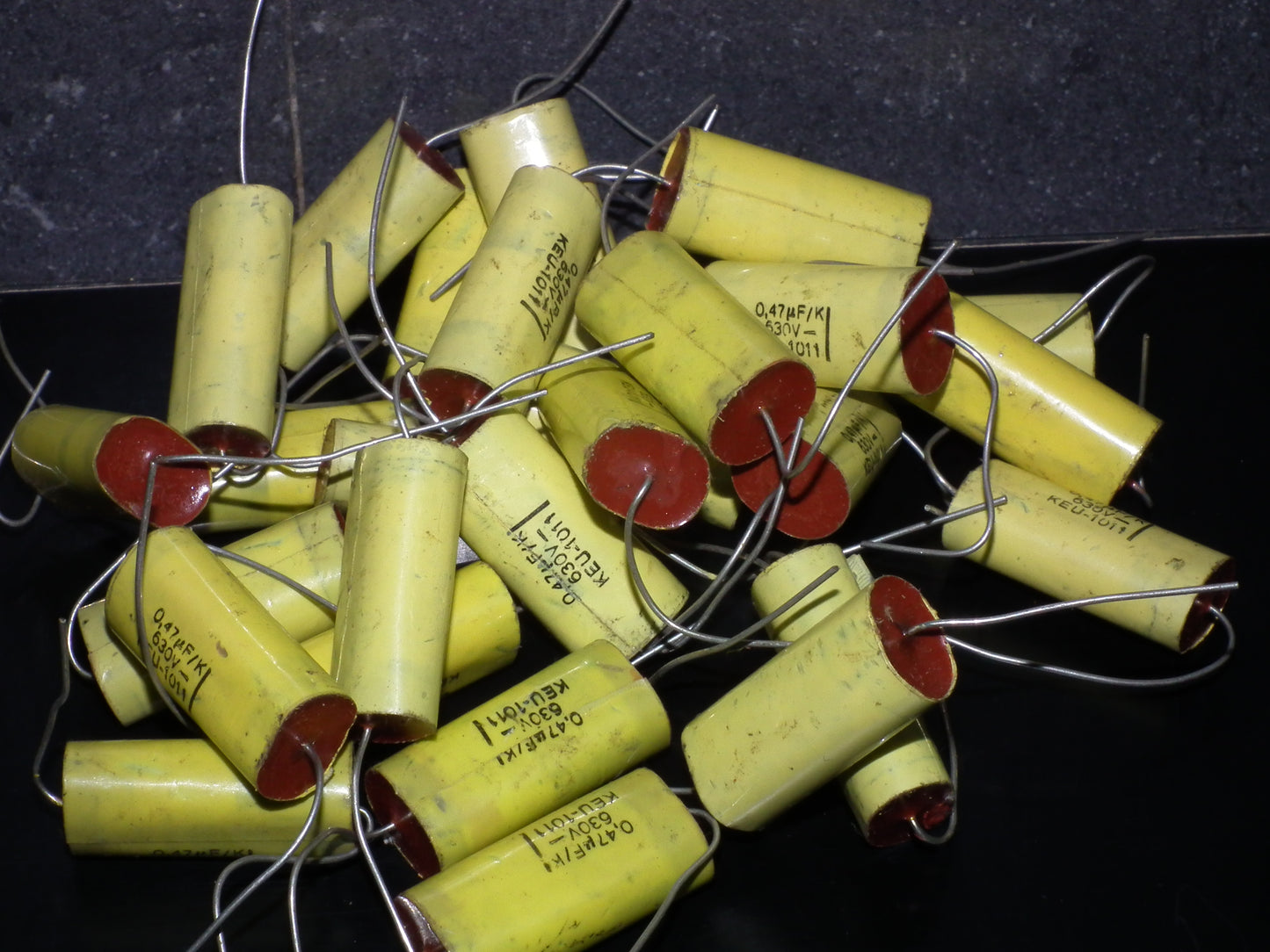 Two NOS vintage capacitors 0.47uF 630V ISKRA Slovenia 470nF