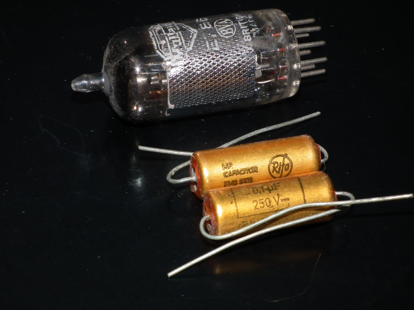 Two NOS MP capacitors 0.1 uF 250V Rifa Sweden PIO