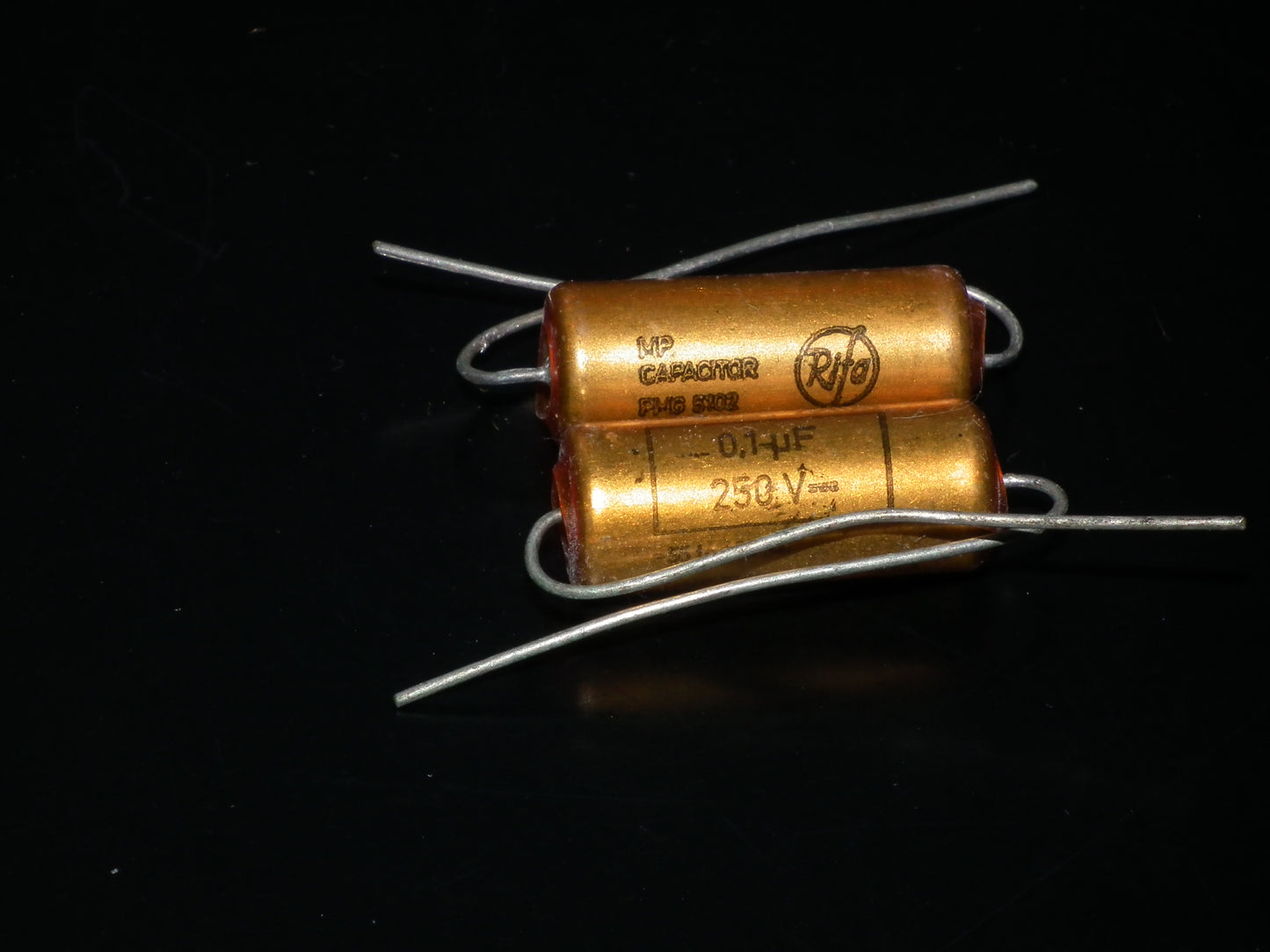 Two NOS MP capacitors 0.1 uF 250V Rifa Sweden PIO