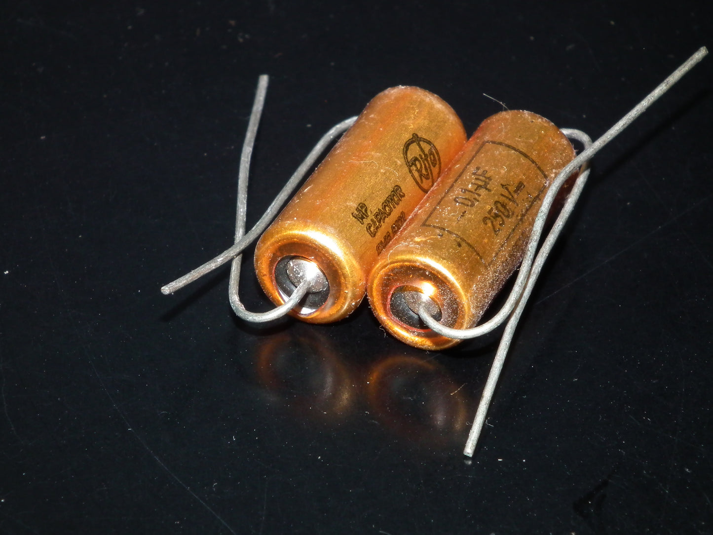 Two NOS MP capacitors 0.1 uF 250V Rifa Sweden PIO