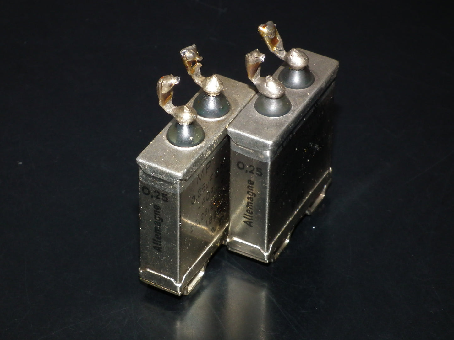 Siemens Klangfilm PIO capacitors 0.25uF 250V glass end seal two pcs (2)