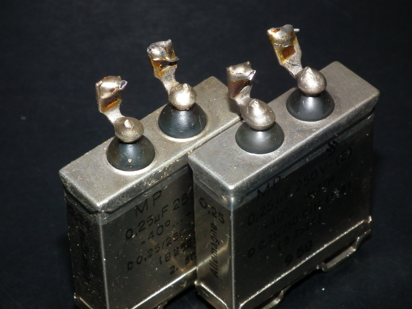 Siemens Klangfilm PIO capacitors 0.25uF 250V glass end seal two pcs (2)