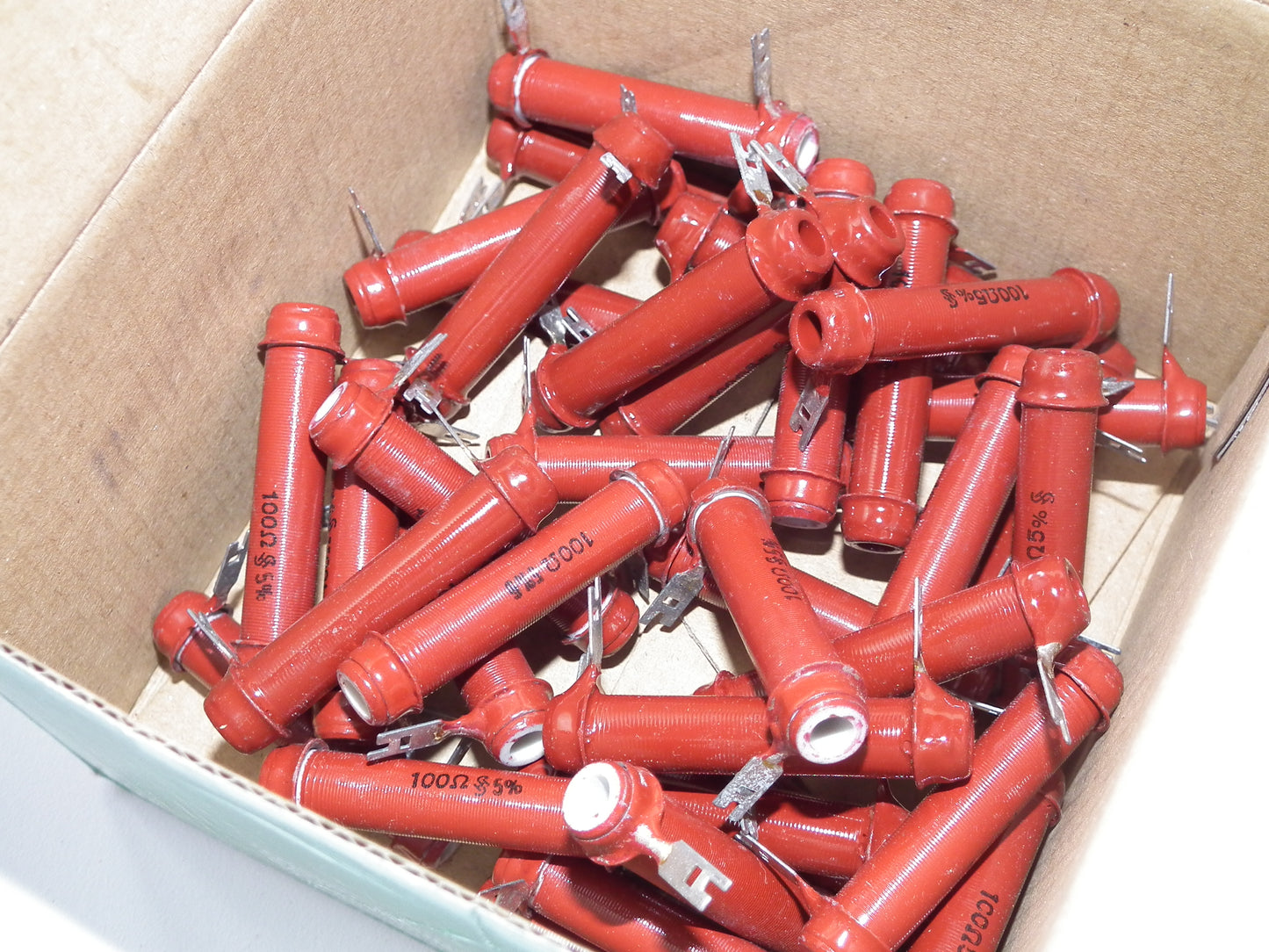 Two (2 pcs) Siemens Klangfilm NOS Red Glazed Resistors 100K Ohm 5W