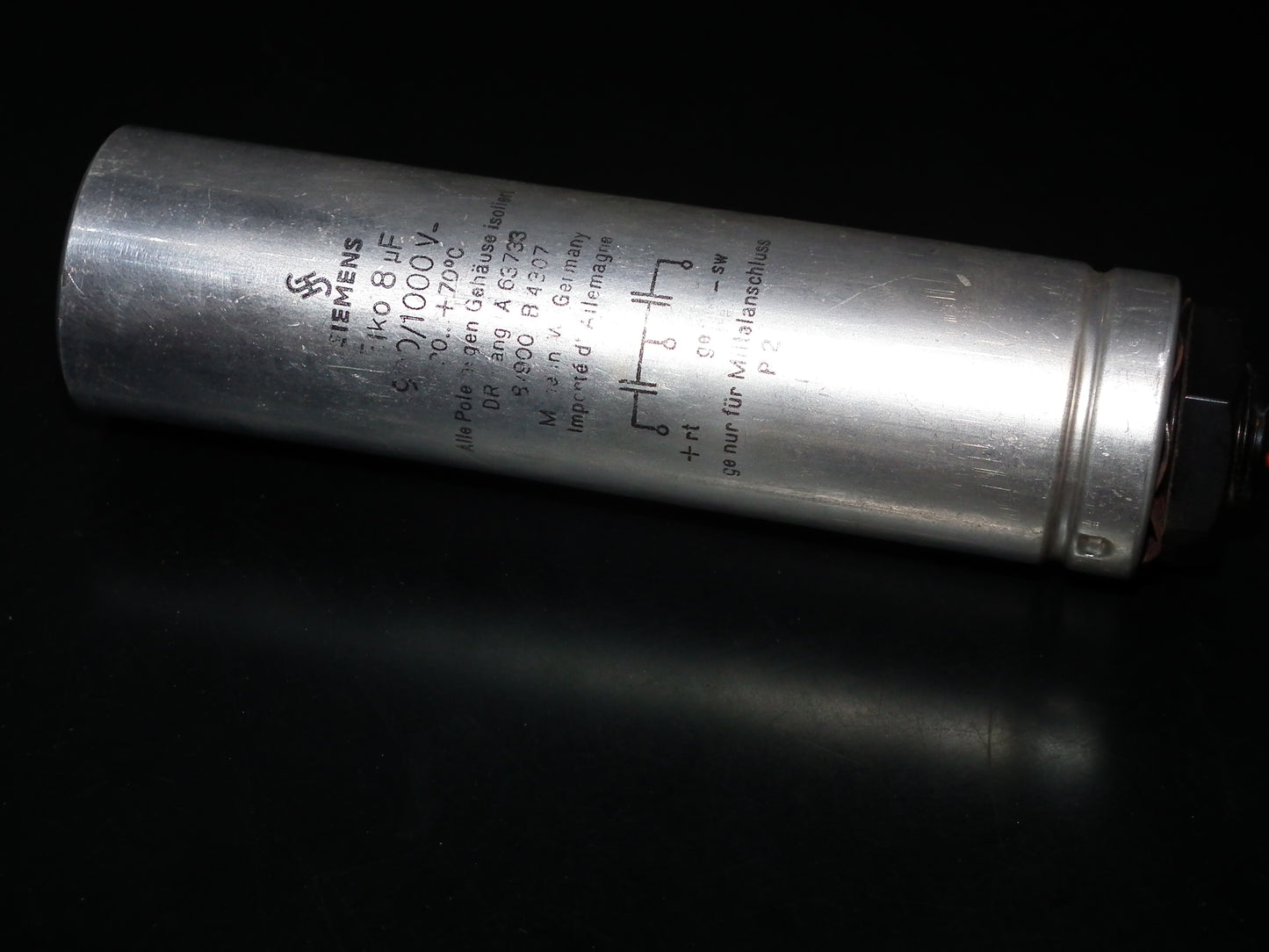 Siemens electrolytic capacitor 8uF / 1000V Klangfilm Used Tested