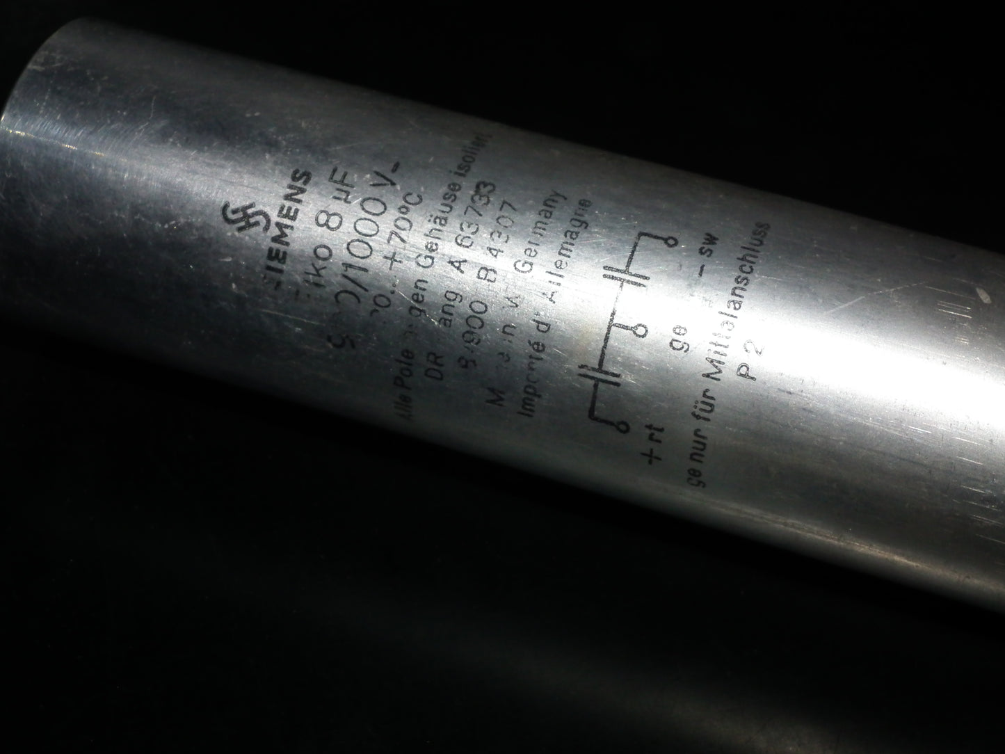 Siemens electrolytic capacitor 8uF / 1000V Klangfilm Used Tested