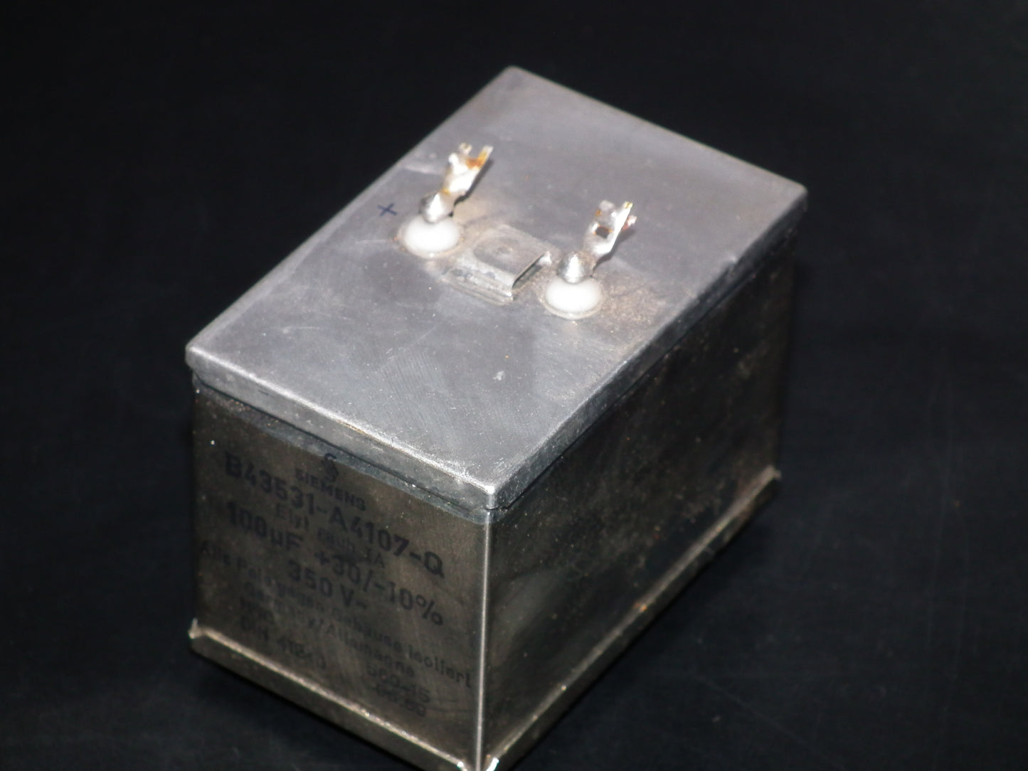 Siemens Klangfilm Electrolytic capacitor 100uF 385V Glass end seal
