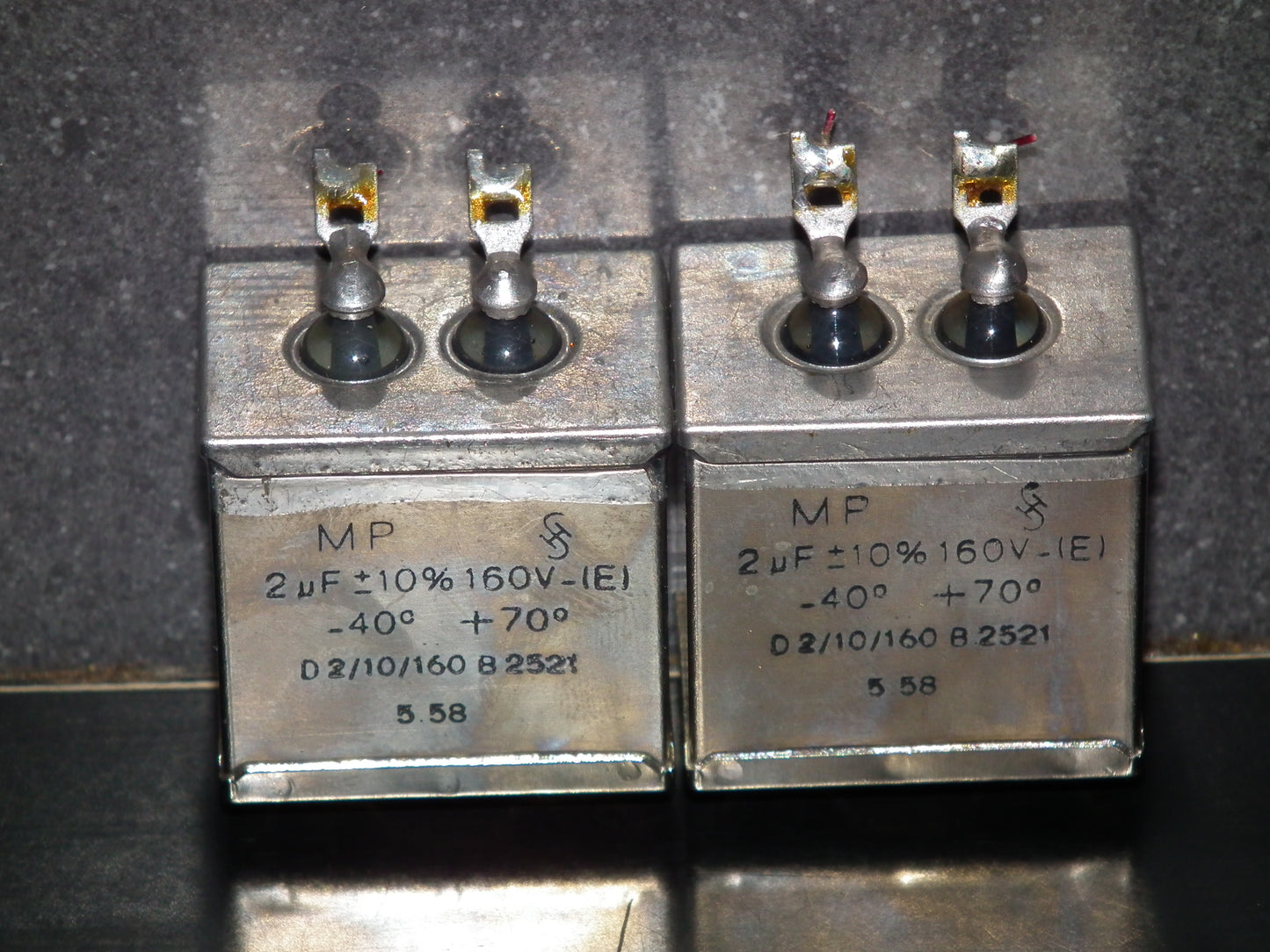 Two vintage Siemens PIO capacitors 2 uF / 160V Klangfilm tube audio 2mfd