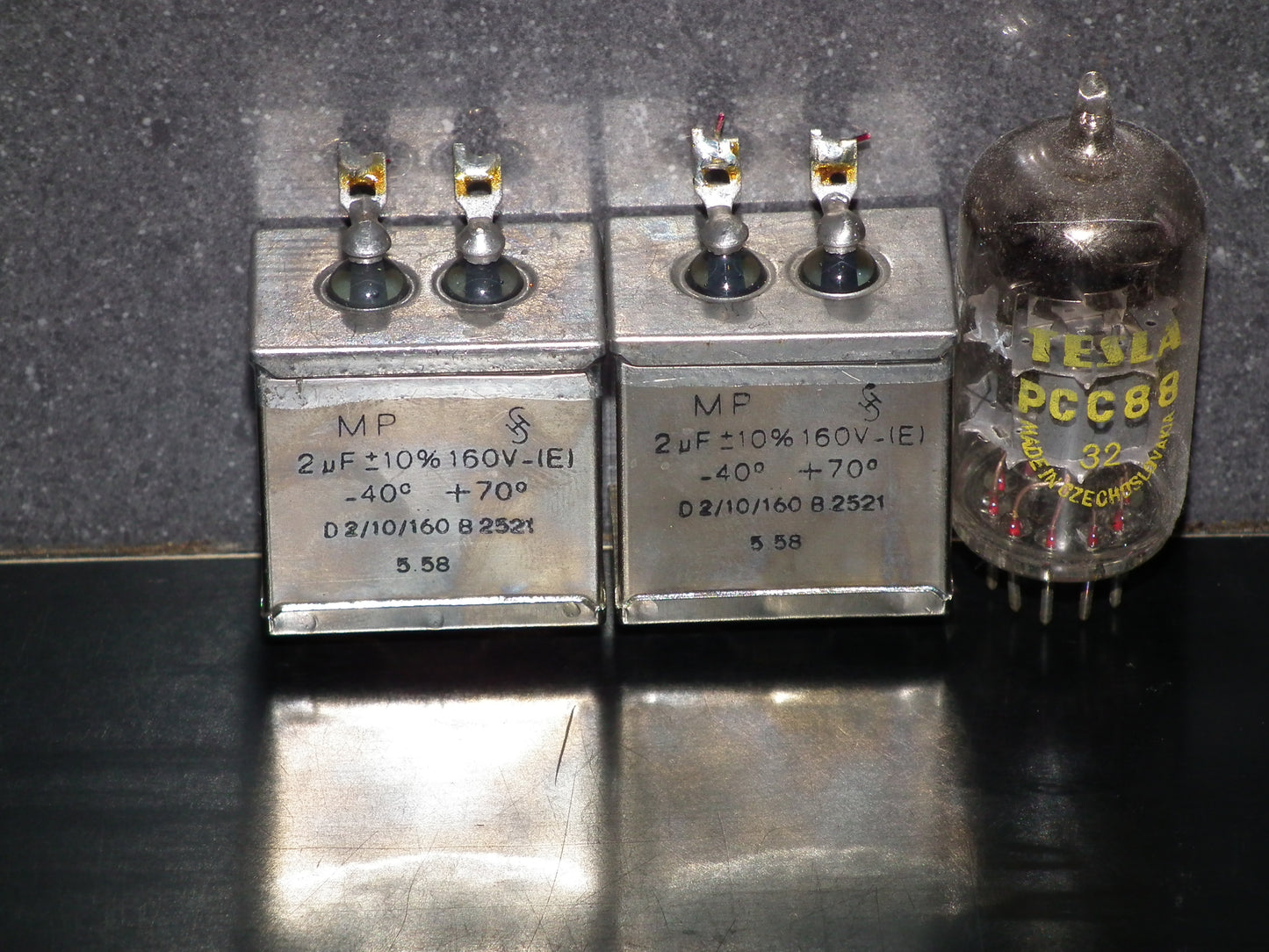 Two vintage Siemens PIO capacitors 2 uF / 160V Klangfilm tube audio 2mfd