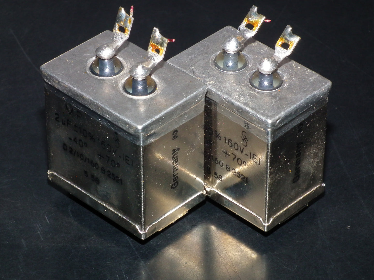 Two vintage Siemens PIO capacitors 2 uF / 160V Klangfilm tube audio 2mfd