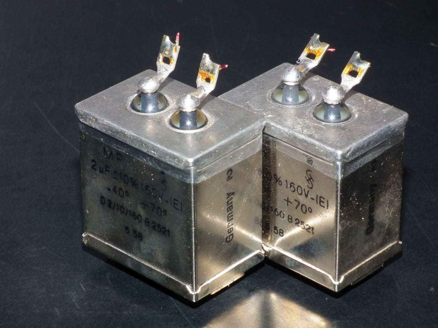 Two vintage Siemens PIO capacitors 2 uF / 160V Klangfilm tube audio 2mfd