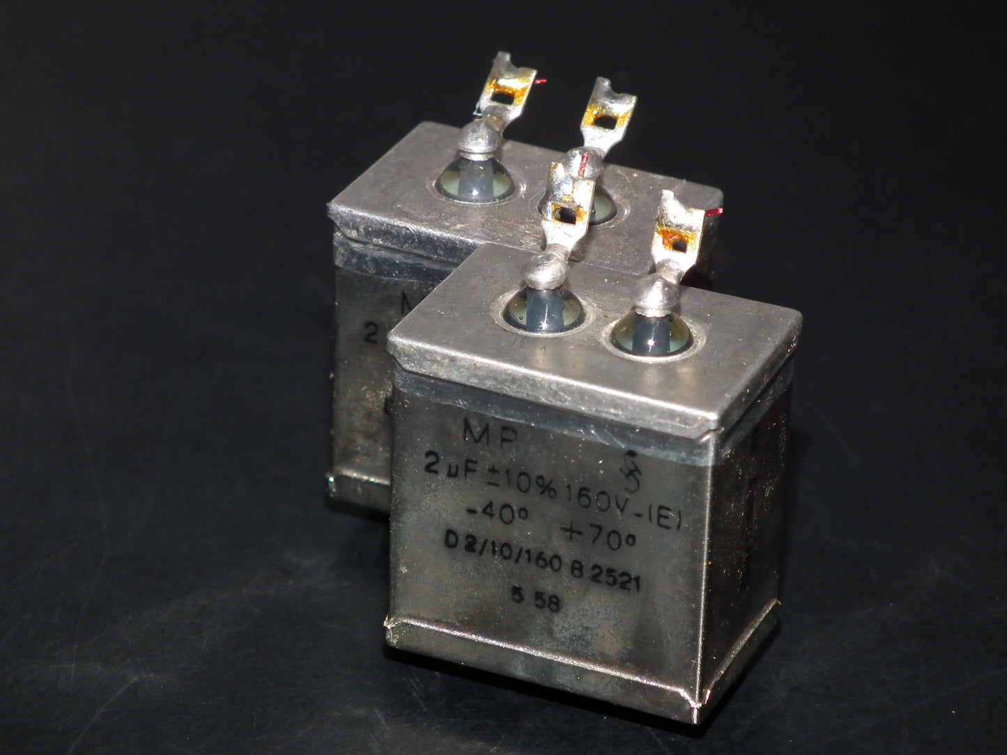 Two vintage Siemens PIO capacitors 2 uF / 160V Klangfilm tube audio 2mfd