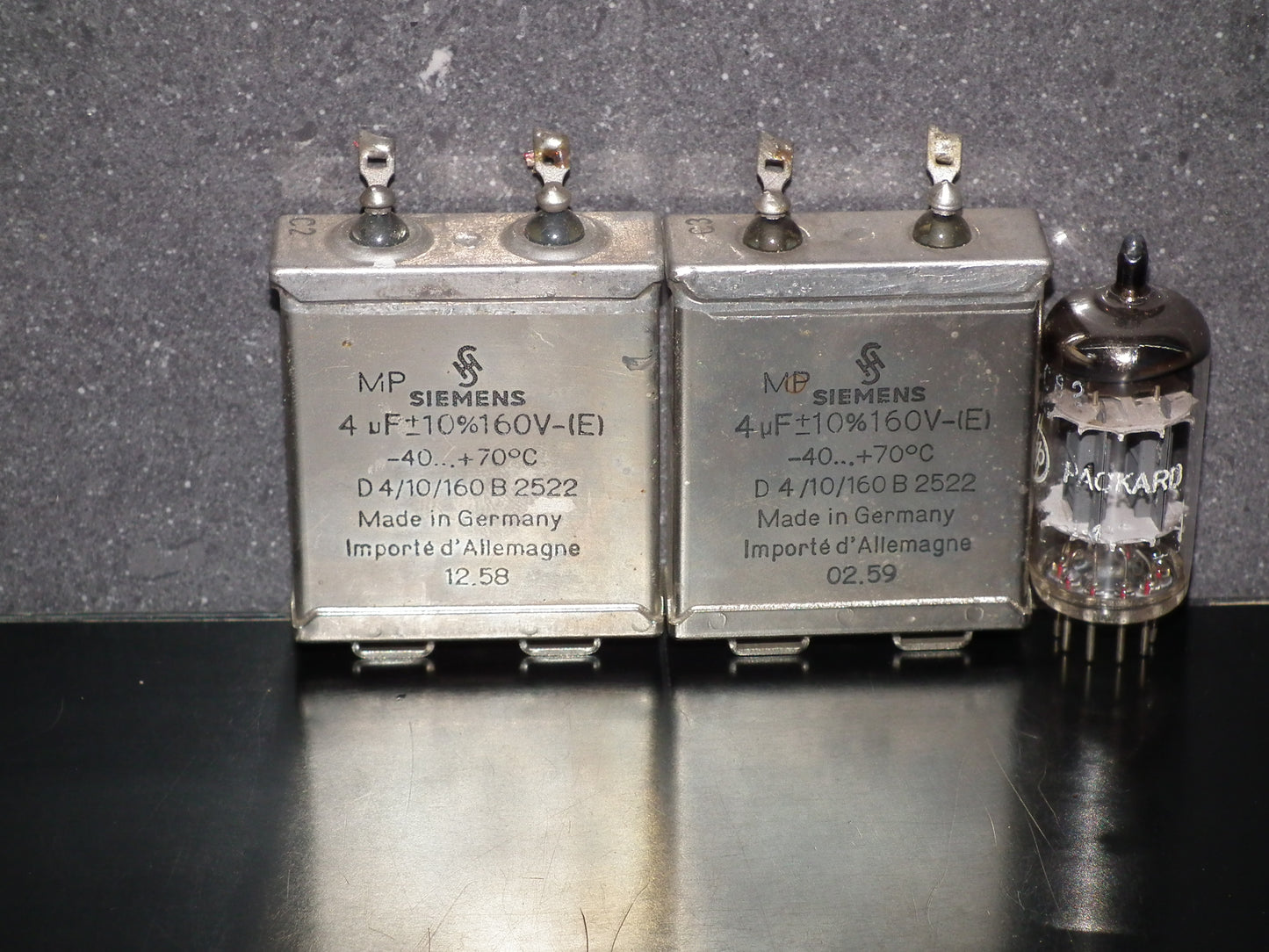 Siemens Klangfilm PIO capacitors 4uF 160V glass end seal two pcs 50s