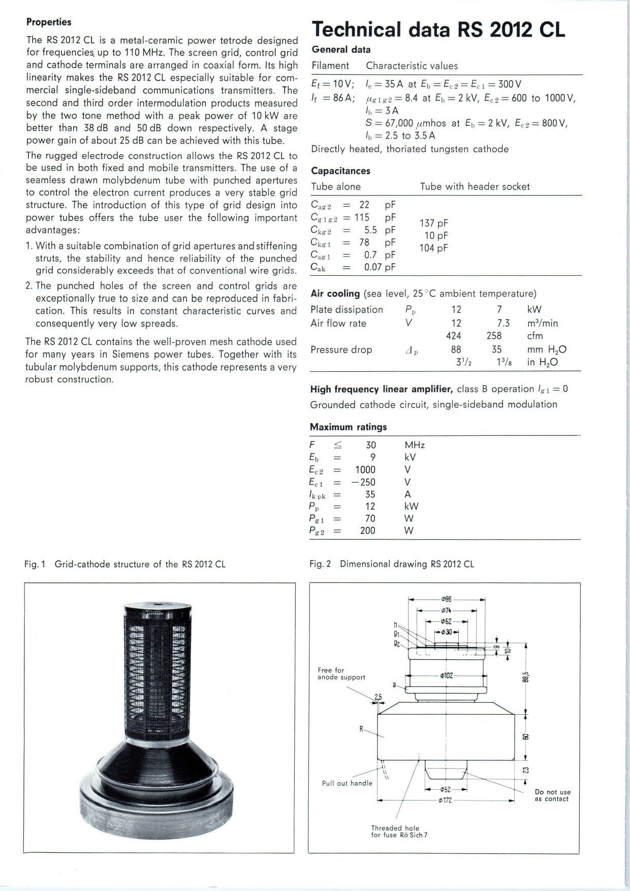 RS2012CL Siemens 10KW Metal Ceramic Power Tetrode 110 MHz