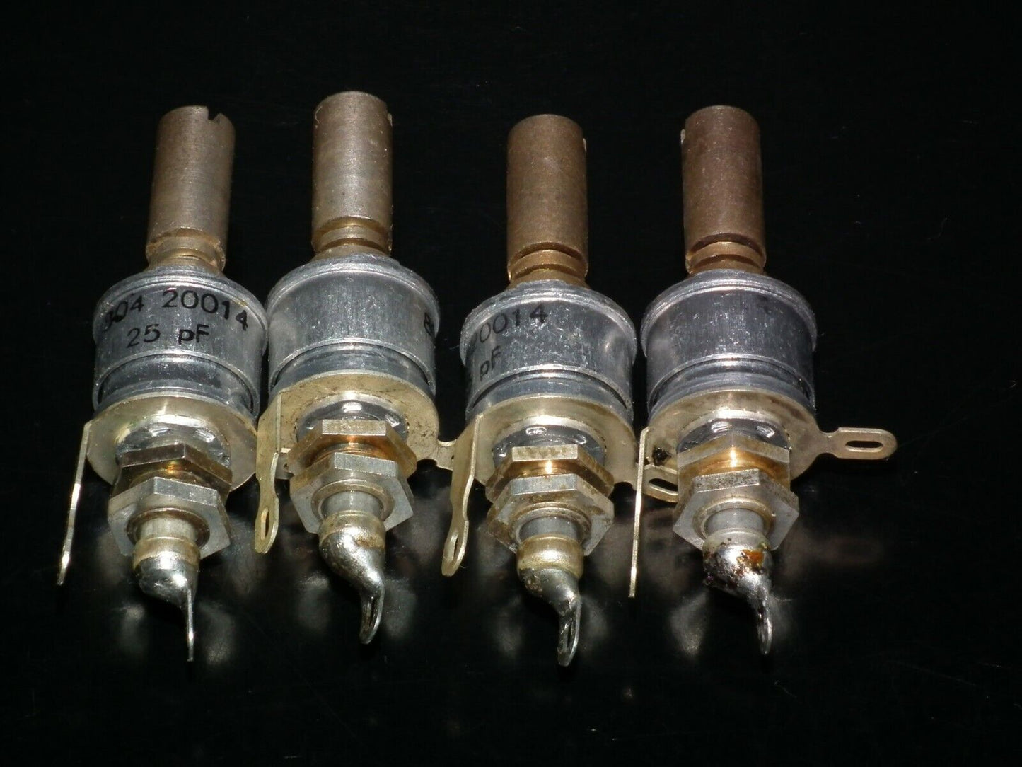 Four (4) NOS Beehive 3pF - 25pF Variable Trimmer Capacitors Tubular Piston Caps