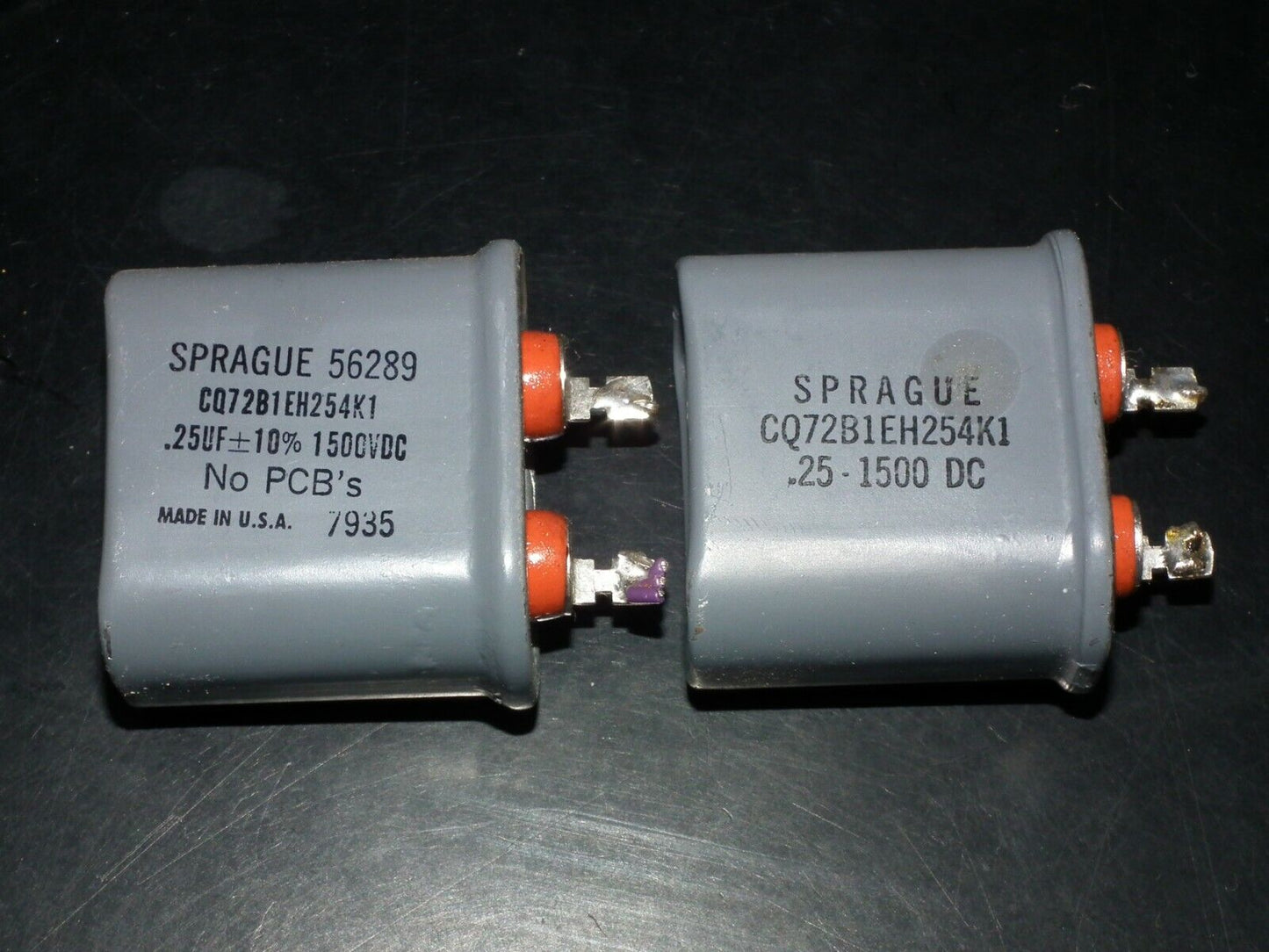 Two (2 pcs) RARE PIO Capacitors 0.25mfd 1500V 0.5u Sprague