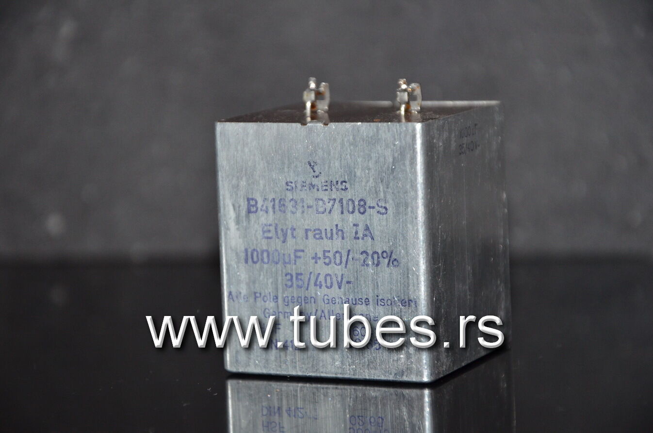 One vintage Siemens electrolytic capacitor 1000uF / 35VV Klangfilm Elyt rauh IA