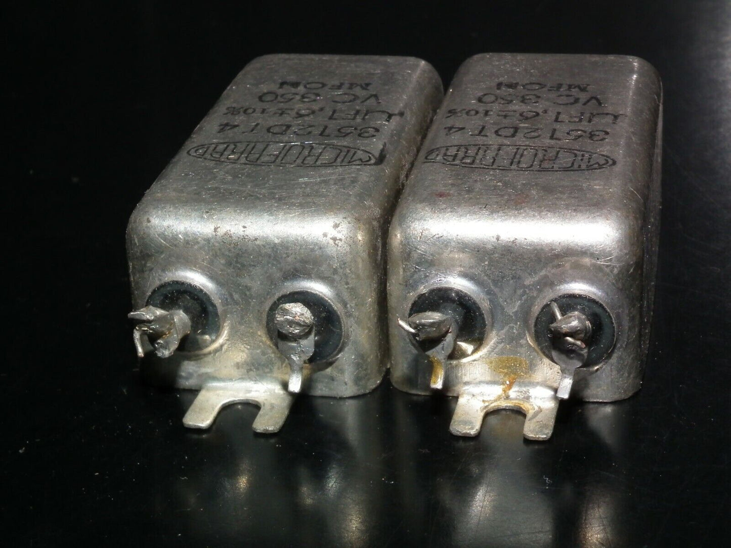Two vintage PIO capacitors 1.6uF 350V MICROFARAD perfect for tube audio glass