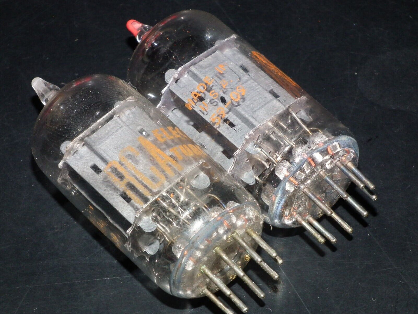 12AU7A RCA ECC82 Used 95% matched pair Long Plates Side Getter