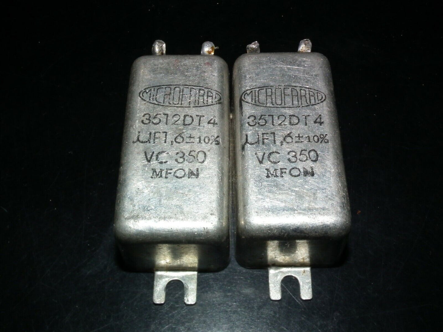 Two vintage PIO capacitors 1.6uF 350V MICROFARAD perfect for tube audio glass