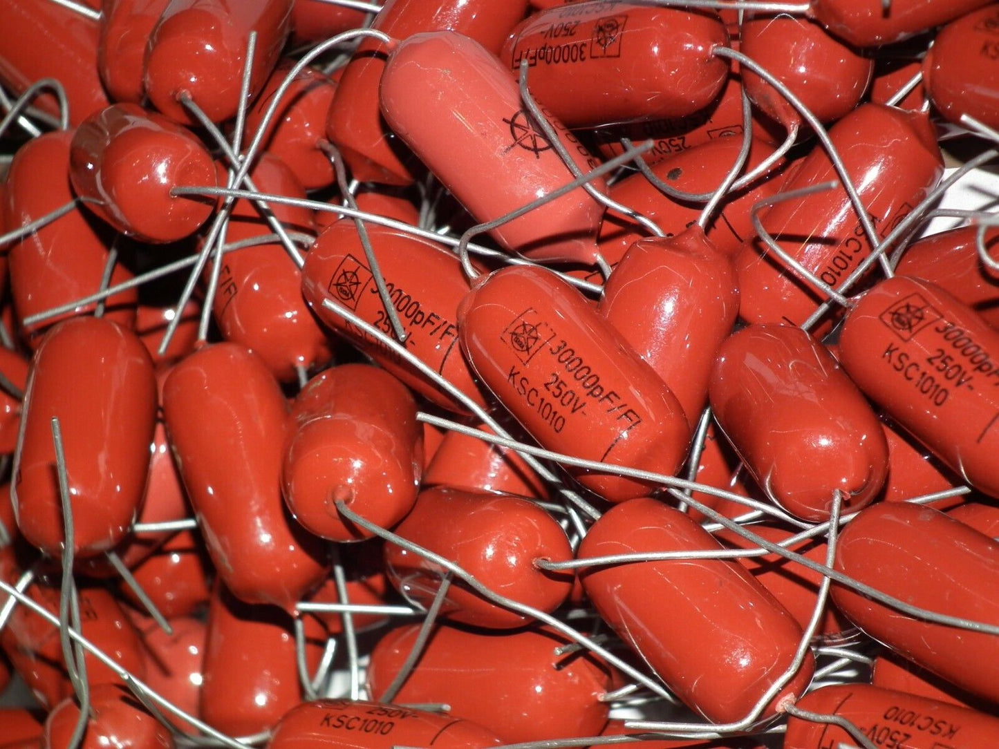 Two polystyrene capacitors 30000pF 0.03uF 250V ISKRA SIEMENS 1974 HI End Tube